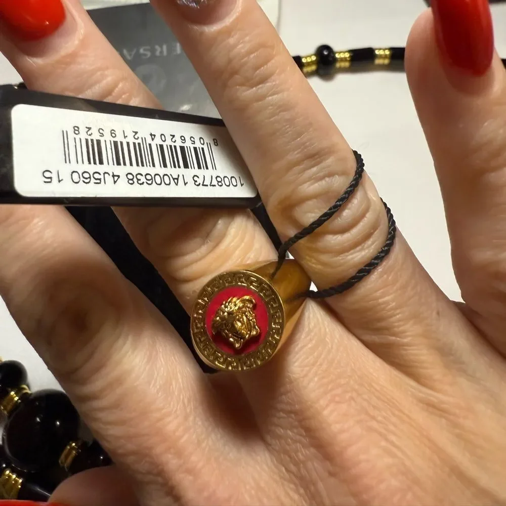 NIB Versace Ring Size IT 15/ US 7 Icon Medusa Head Greca Engraved Gold Tone
